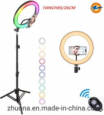 2020 Newest 10 Inch Circle Photography Lighting LED RGB Ring Light with Phone Tripod Stand for Selfile Live Light Tiktok Youtube LED Lamp