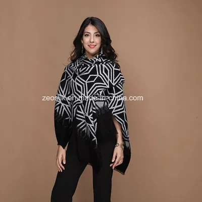 Lady Black Gemotric Pattern 100s 100% Rayon Shawls
