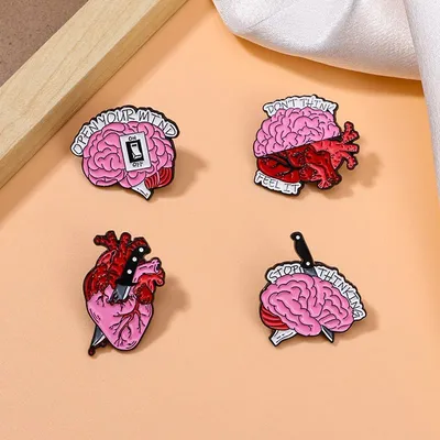 Creative Visceral Series Enamel Brooch Heart Brain Organ Open Your Mind Heart Lapel Pin Badge
