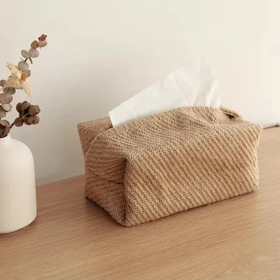 Wholesale Recycled Rectanqular Jute Burlap Tissue Box Cover 17*9.5*8cm Jute Box