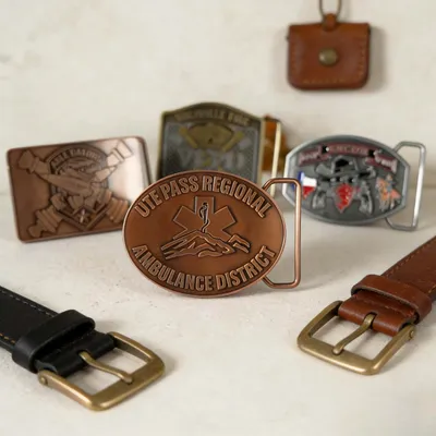 Custom Modern Antique Gold-Plated 4"EMS Ambulance District Souvenir Belt Buckle