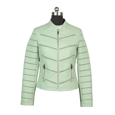 Ladies PU Jacket Fashion Spring Coat with Tulle with Snap