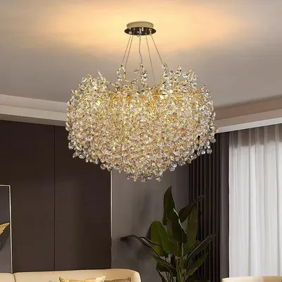 Popular Luxury Sun Flower Glass Gold Color Living Room Pendant Light