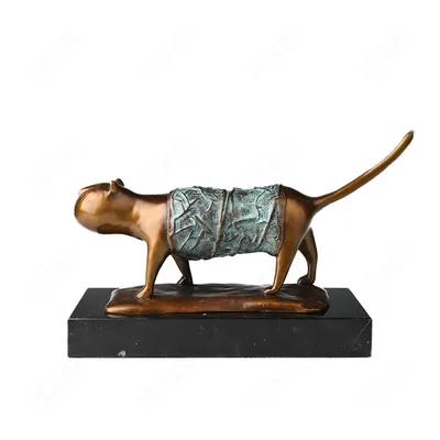 Abstract Bronze Cat Sculpture with Patina Finish