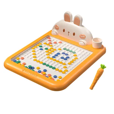 Cartoon Rabbit Magnetic Drawing Board DIY Puzzle Graffiti Set with Colorful Beads Pen Stem Creative Toy for Kids