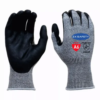 13G Hppe Basalt Cut Resistant A6 Gloves Sandy Foam Nitrile Coating