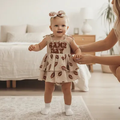 Newborn Outfit Tie-up Sleeveless Rugby Letters Dress Bowknot Hairband Summer Clothes Baby Girl Romper