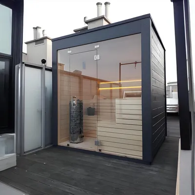 Exclusive Custom Outdoor Square Sauna Room Handcrafted with Canadian Hemlock or Red Cedar
