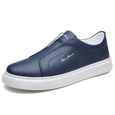 Factory Direct Men's Blue Leather Sneakers Custom Logo Slip-on Business Casual Shoes