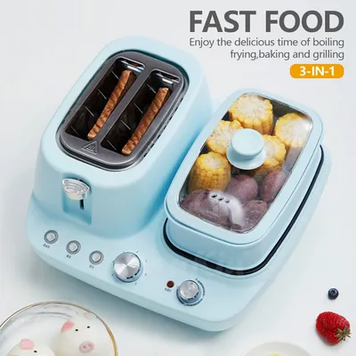 3 in 1 Multi-Function Automatic Toaster Cooking Pan Waffle Sandwich Breakfast Maker