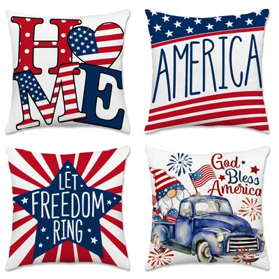 4th of July Pillow Covers 18X18 Decorations American Flag Patriotic Throw Pillow Covers July 4th Decor for Couch Sofa Red Blue Star Independ Pillow Case