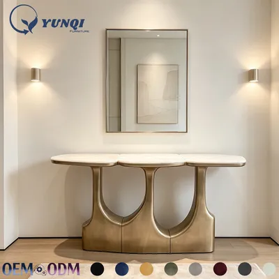 Modern Abstract Art Solid Wood Marble Foyer Side Table