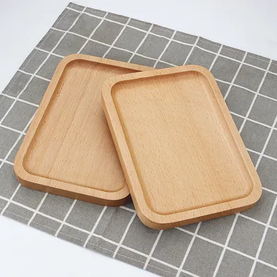 Natural Color Simple Fast Food Beech Wood Wooden Bamboo Serving Rolling Tray
