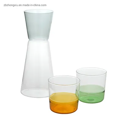 Glass Water Decanter Hand Made Two Colored Glass Water Decanter with Cup