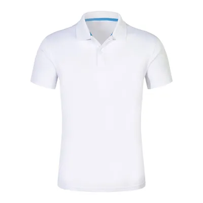 Slim Fitted White Polo Shirts with Blue Neck Tape Custom Logo