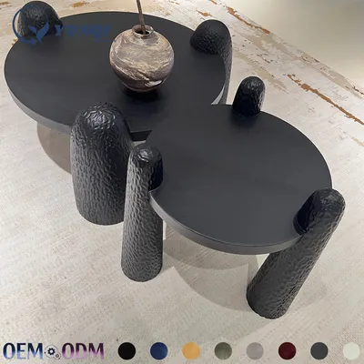 Artisan Hammered Texture Combination Coffee Table Contemporary Wabi Sabi Round Center Table