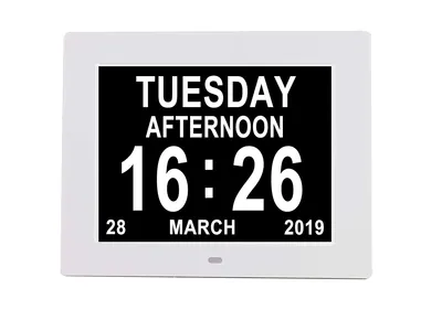 8 Inch Digital Calendar Day Alarm Clock Day Clock with Extra Large, White Color