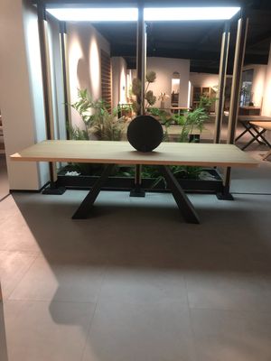 Zerun Solid Oak Rectangular Dining Table, Light Color Oak Top with Metal Legs