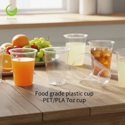 7 Oz Compostable Pet Custom Logo Print Plastic Coffee Beverage Square Cups