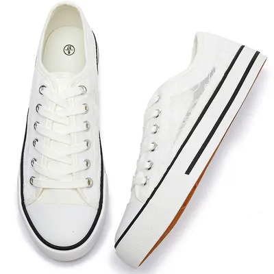 Hollow out Upper Classic Lace up White Casual Canvas Shoes
