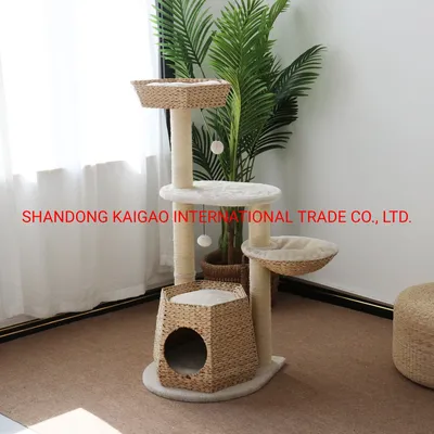 Cat Tree Tower Weaved with Waterhycaithy for Pet Products