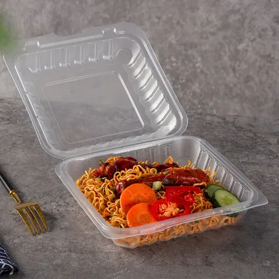 Take Away Food Containers Leakproof Clear Takeout PP Lunch Tray with Clear Lid for Bento Meal Prep 8*8 Inch