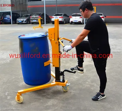 China Factory Price 350kg V-Shaped Drum Hand Trolley Cart Foot Pedal Drum Carrier Hydraulic Drum Lifter Stacker Drum Handling Equipment Drum Palletizer Dt350b