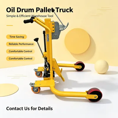 Compact Design 350kg Oil Drum Trolley Foot Operated Lifting Drum Truck Anti-Rust Powder Coated Frame for Single Person Moving 200L Chemical Drums