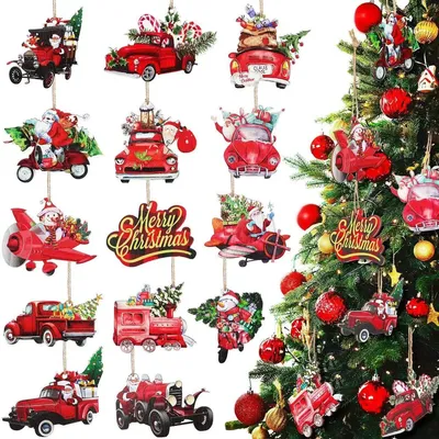 Poinsettia Car Wooden Decoration Tree Pendant, Festive Atmosphere Decoration, Gift Box Pendant