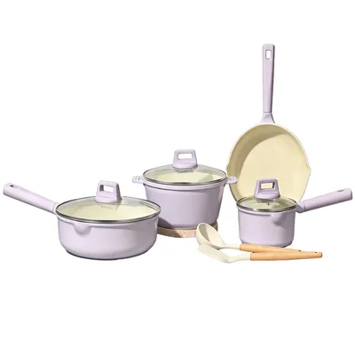 Hot Sale Ceramic Cookware 9PCS Violet Pans and Pots Set