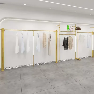 High-End Gold Metal Retail Clothing Display Racks Versatile Boutique Store Furniture Fixtures