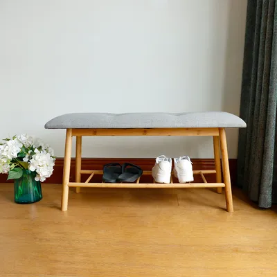 Bamboo Frame Home Shoe Rack Fitting Bench with Soft Cushion