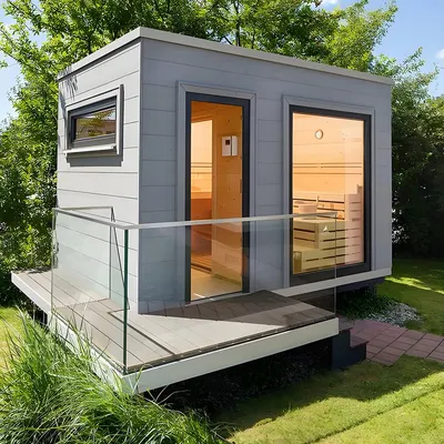 Triunity Commercial Weatherproof Heavy-Duty Prefab Outdoor Square Sauna Cabin 4 Person Traditional Dry Modular Resort Sanctuary