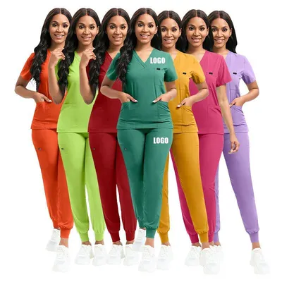 Top Sell Breathable Hospital Uniforms Casual Medical Scrubs for Women Custom Embroidery Short Sleeve Nursing Scrub Uniforms Sets