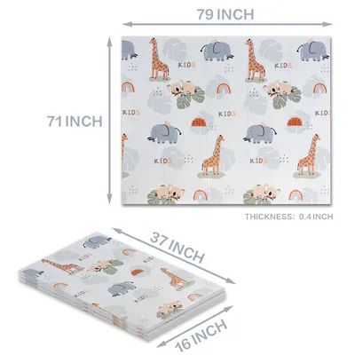 79 X 70 Inches Reversible Baby Play Mat Animal Printed Crawling Mat