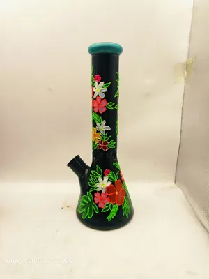 Hand Painted Floral Glass Beaker Pipe Glass Smoking Water Pipe