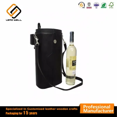 Hot Selling Handmade Leather Wine 2 Bottles Carrying Bag