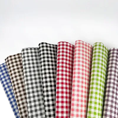 Cotton-Linen Fabric, Small Check Pattern, Printed Fabric, Tablecloth, Sofa Upholstery Fabric, Linen Fabric, Red Check Fabric
