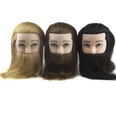 Male 100% Real Human Hair Mannequin Practice Training Head with Beard Barber Hairdressing Manikin Doll Head for Beauty School