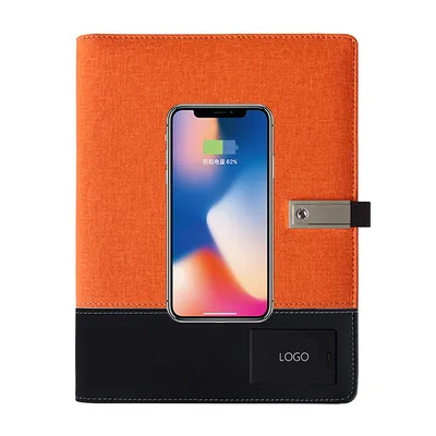LED A5 Size Built-in 8000mAh Wireless Charger Agenda Organizer Leather Notebook Diary Planner Power Bank with USB Flash Drive