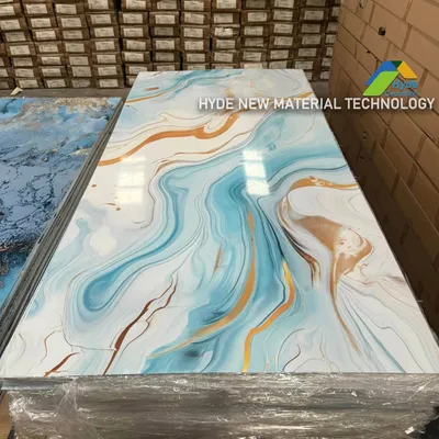 Blue Drift Interior Building Material UV Coated PVC Marble Wall Panel Wave Pattern Cladding Sheet for Livingroom Hall Decoration
