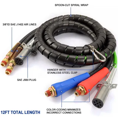 Spiral Power Cable Waterproof Spring Coiled Trailer Cable Wire for Truck Towing Accessories