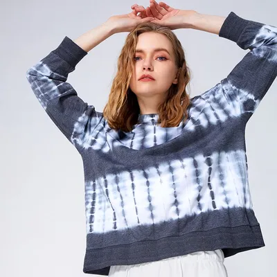 Trendy Black White Handmade Tie Dye Hoodie Spring Comfortable Tie Dye Sweatshirt