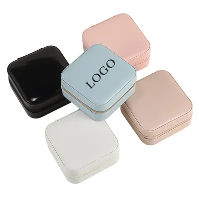 Custom Logo PU Leather Small Travel Jewelry Box Organizer Velvet Jewellery Storage Case for Ring Earring Necklace Gift Packaging