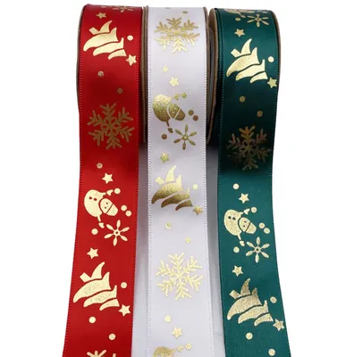 Christmas Tape Party Decoration Snow Printing Gift Ribbon Cake Ribbon Christmas Spun Polyester Webbing