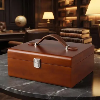 Luxury Polished Glossy Lacquer Dark Brown Wooden Chest Box for Perfume Jewelry Gift Bottles