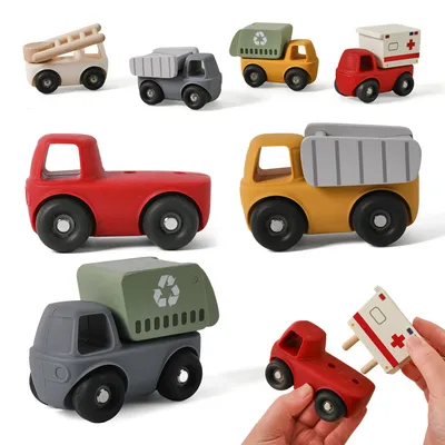 Kids Children Toddler Pull Track Racing Beach Baby Small Super Ride Wooden Electric Small Bumper Shooting Mini Model Silicone Car Toys
