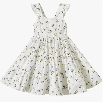 Girls Ruffled Sleeveless Princess Dress Summer Beach Sundress for Toddlers & Kids