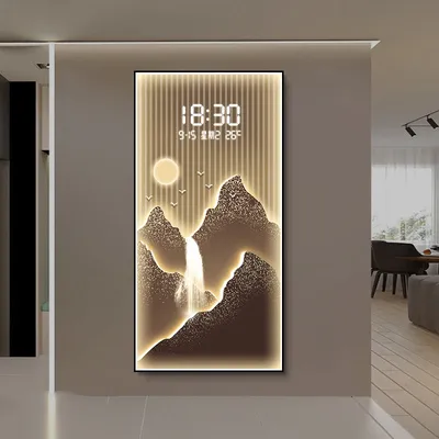 Luxury Gold Mountain Landscape Digital Display Modern LED Wall Art Clock Painting