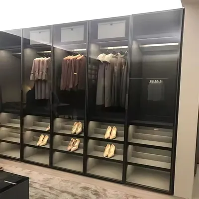 Wooden L Shape Conner Ins Bedroom Furniture Cabinet Clothes Organizer Closet Wardrobe with LED Light Glass Doors Wardrobes